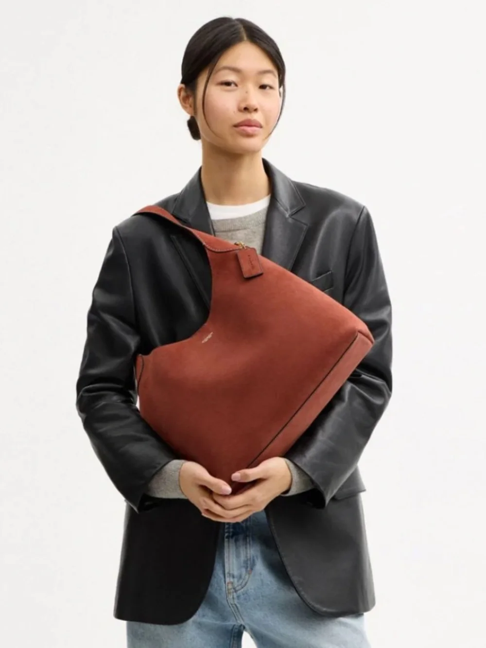 NWT $395 COACH Brooklyn 34 Suede Shoulder Bag in CLAY!